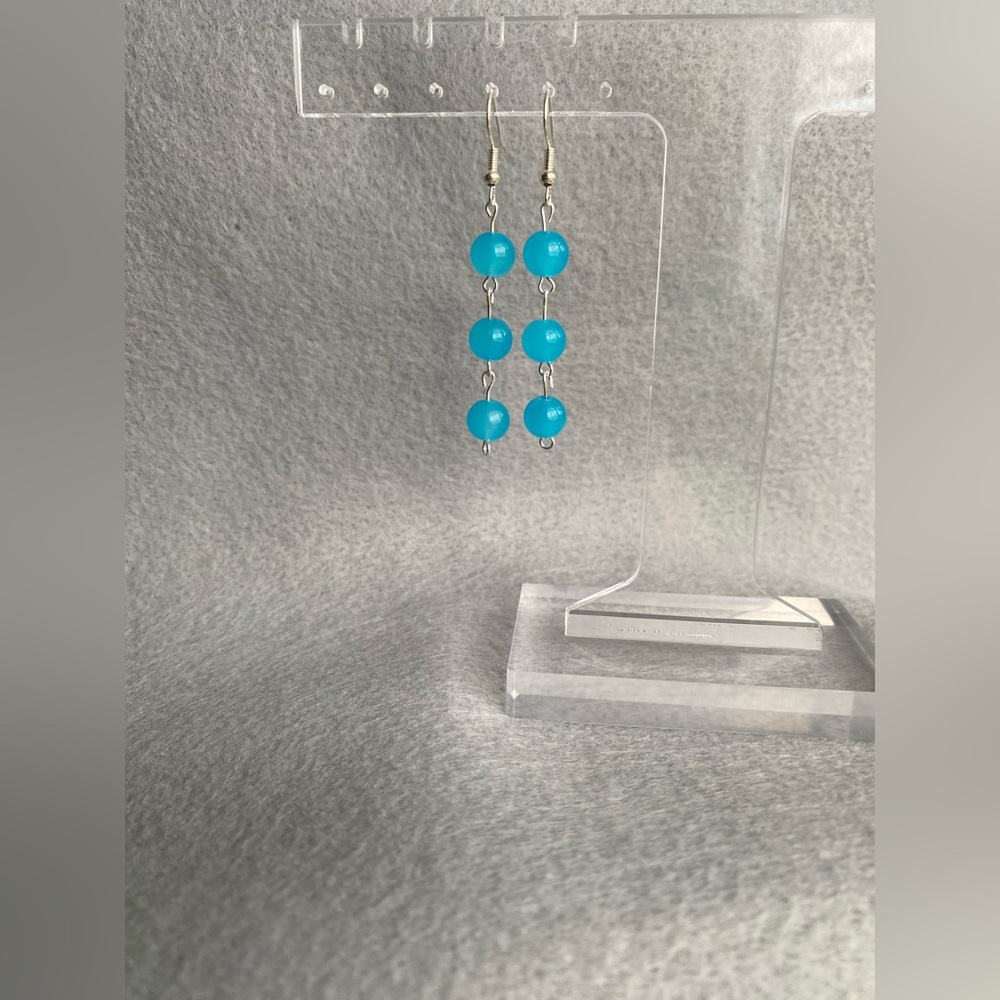 Hand crafted 3 bead‎ light blue dangle earrings